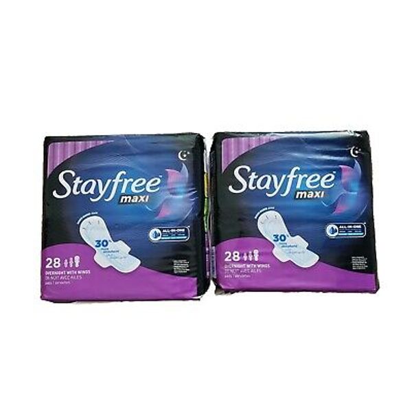 2X Stayfree Maxi Overnight Pads with Wings 28 Count  Each.