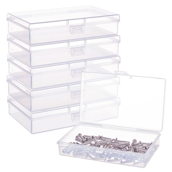 BENECREAT 6 Pack Rectangle Clear Plastic Bead Storage Containers Box Case with Flip-Up Lids for Small Items, Pills, Herbs, Tiny Bead, Jewerlry Findings - 5.2 x 3 x 1.18 Inches (13.2 x 7.7 x 3cm)