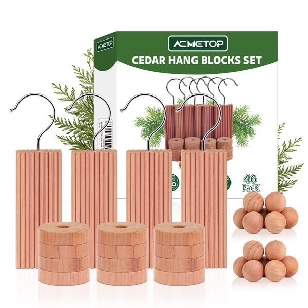 ACMETOP 46 Pack Cedar Balls and Blocks Hangers…