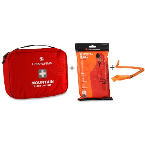 Lifesystems Mountain First Aid Kit With Safety Whistle And Survival Bag Bundle