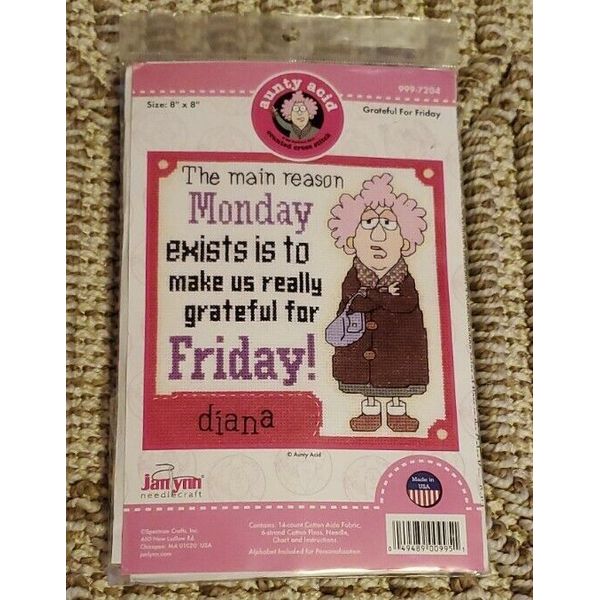 Grateful for Friday Aunty Acid Counted Cross Stitch Kit JanLynn Needlecraft NIP