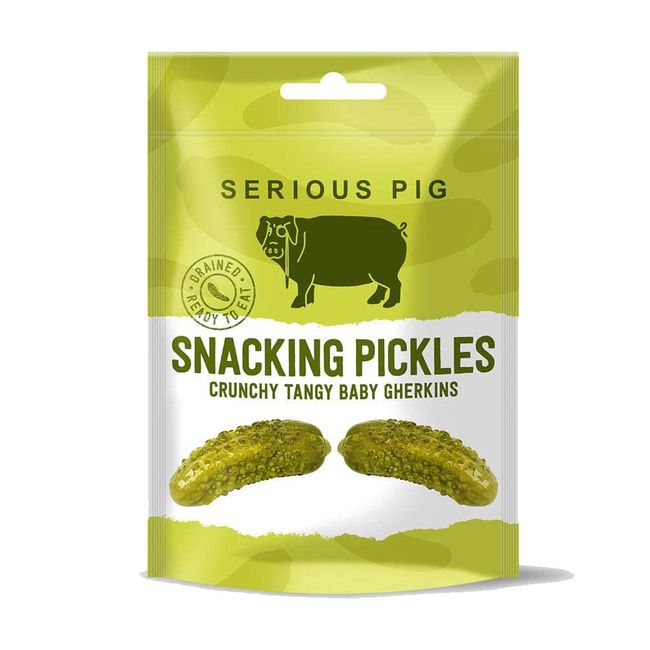 Serious Pig - Pickled Snacking Gherkins In A Pouch, Crunchy Snacks with Dill and Garlic, Low Carb, Low Calorie, Drained and Ready to Eat (12 x 40g)