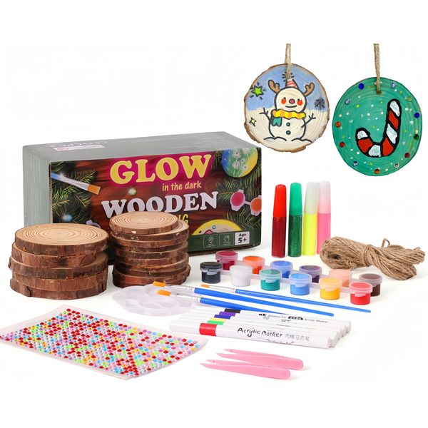 Alotwan Wood Painting Art Kits for Kids - Arts and Crafts for Kids Ages 6-9 8-12, Gifts for Girls Boys Art Supplies, Glow in The Dark Wooden Painting Set, Birthday Christmas Gift Party Activities