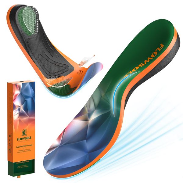 Orthotic Insoles for Men Women - FLOWSOLE Extra Arch Support for Flat Feet - Plantar Fasciitis Relief - Shock Absorption - Relieve Pain from Walking - Shoe Insert for Work Boots L (9.5-10.5/28-29CM)