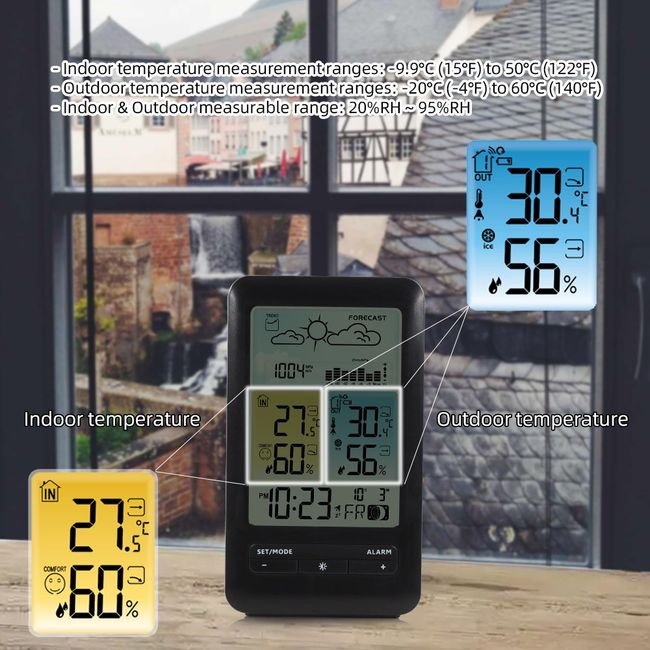 Wireless Indoor and Outdoor Thermometer with Barometer