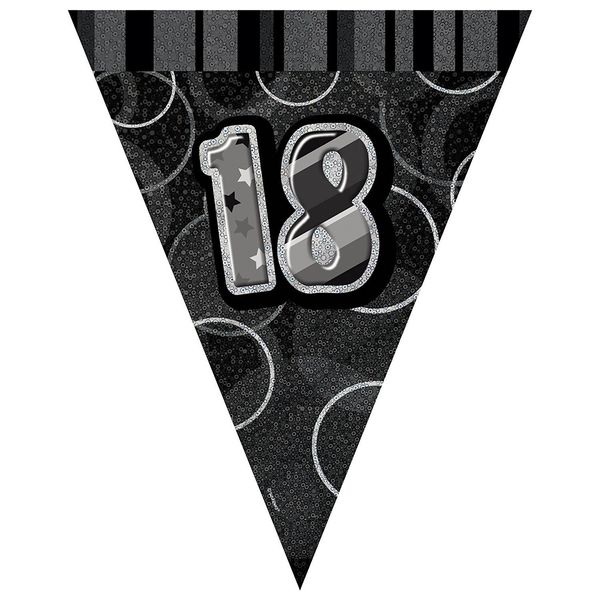 Unique Party 90801 - 9ft Foil Glitz Black 18th Birthday Bunting Flags