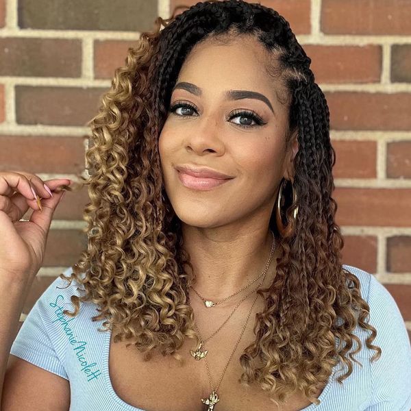 8 Packs Crochet Box Braids- 14 Inch Boho Box Braids Crochet Braids Hair Bohomian Box Braid Crochet Hair Synthetic Braiding Hair Goddess Box Braids Crochet Hair for black women(14Inch- 1B/30/27)
