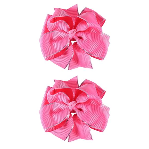 2pcs Hot Pink Ribbon Hair Bow Clips 4" Big Boutique Alligator Hair Barrettes Pins for Toddler Teens Flower Girls Kids Birthday Valentines Wedding Party Dress accessory Xmas Gift