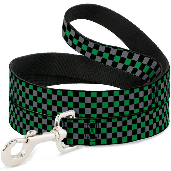 Dog Leash Mini Checker Black Gray 3 Green 6 Feet Long 1.0 Inch Wide