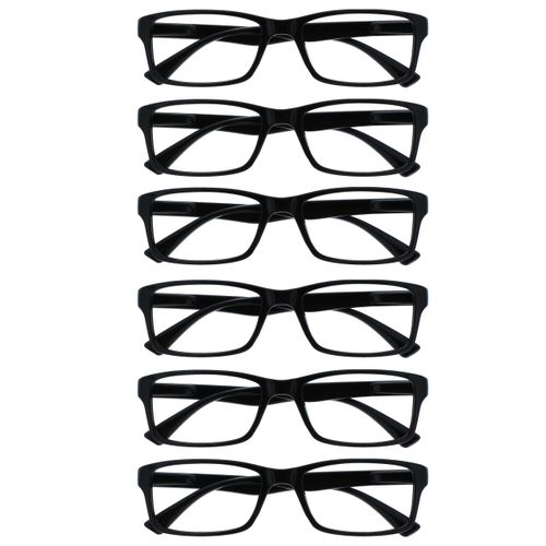 OPULIZE Pep Reading Glasses 6 Pack Classic Everyday Rectangular Frame Scratch Resistant Spring Hinges Black Mens Womens RRRRRR92-1 +1.00