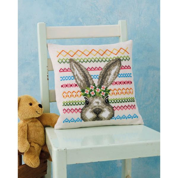Permin Cross Stitch Kit Cushion Front Rabbit Counted Pattern 30 x 30 cm