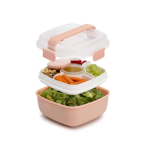 Goodful Stackable Lunch Box Container, Bento Style Food Storage with Removeable Compartments for Sandwich, Snacks, Toppings & Dressing, Leak-Proof and Made without BPA, 56-Ounce, Blush