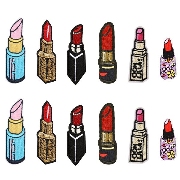 JKJF 12 Pcs Lipstick Embroidery Patches Lipstick Iron on Patches Sexy Cosmetic Sew On Applique Badge for Clothes Backpack Shoes Jacket Jeans Hat Dress - 6 Styles