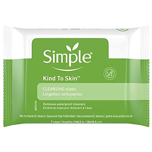 Simple Kind to Skin Facial Cleansing Wipes Cleanser & Makeup Remover Cleansing Removes Waterproof Mascara 7 Wipes