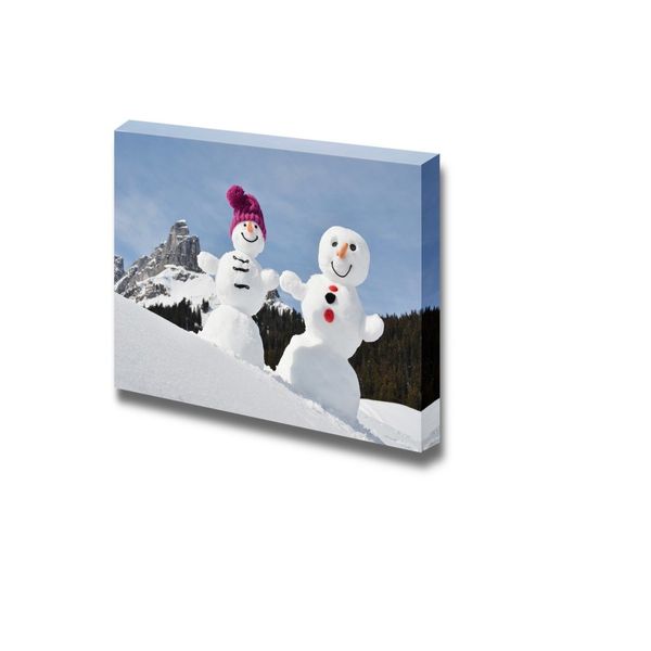 wall26 - Canvas Prints Wall Art - Two Happy Snowmen on a Snowy Day in December | Modern Wall Decor/Home Decoration Stretched Gallery Canvas Wrap Giclee Print. Ready to Hang - 24" x 36"