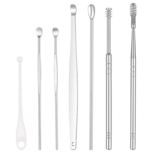 Earwax Removal Ear Epilator Cleaner 6/7pcs Stainless Steel Collector Wax Cleaner Spiral Rotating Curette Portable Cleaning Tool, 6PCS OPP