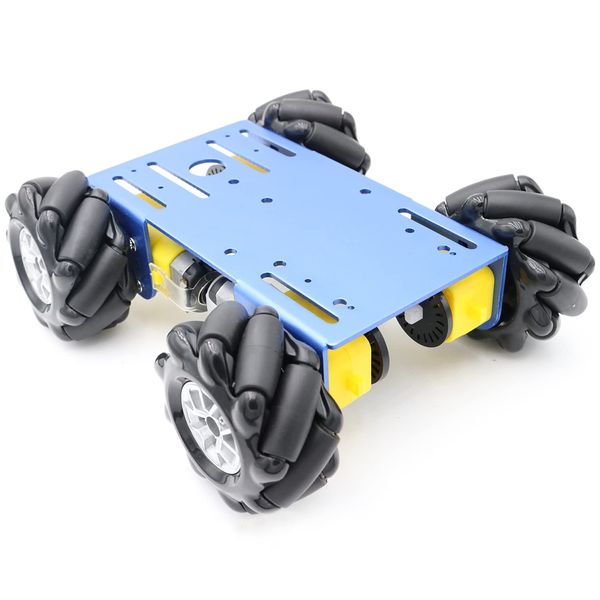 4WD Metal Smart Car Chassis, MC100 Remote Control Omnidirectional Wheel Robot Platform Car Kit with 60mm Mecanum Wheel & DC TT Motor for Arduino/Raspberry pi/Micobit, DIY Maker Learning (Blue)