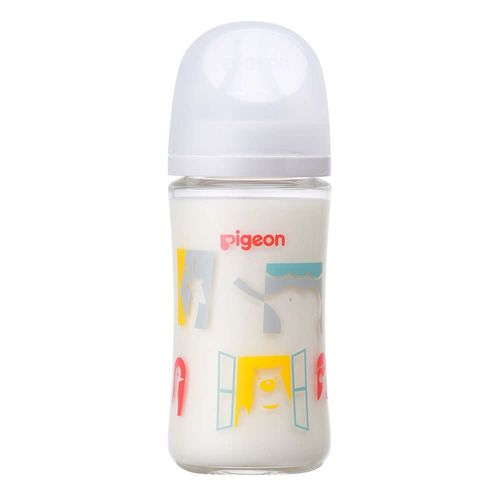 Pigeon Zoo Breast Milk Bottle, 8.5 fl oz (240 ml), 3 Months, Heat Resistant Glass, White