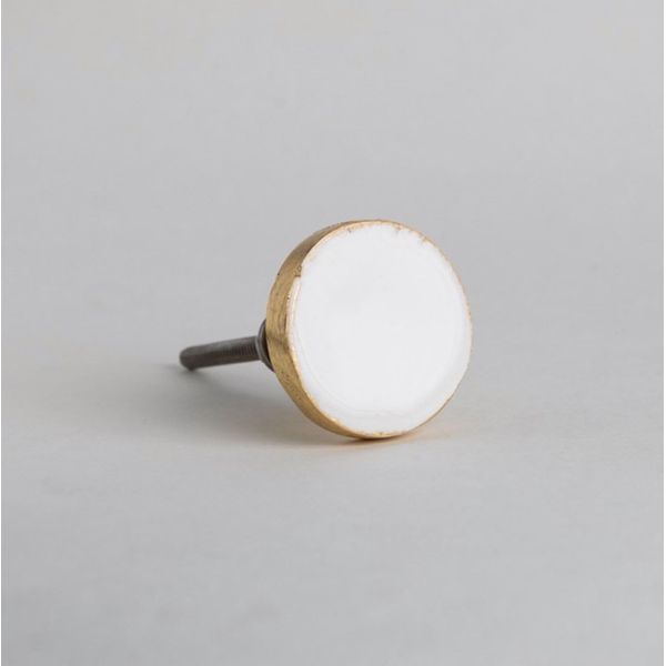 White Gold Round Flat Enamel Knob Handle Cupboard Drawer Pull Bertie Bombay Duck