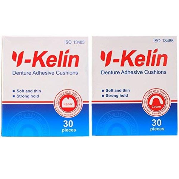 Y-Kelin Denture Adhesive Cushion Upper 30 Pads + Lower 30 Pads, each 1 pack