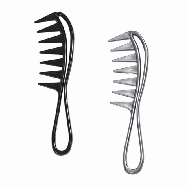 YHIBNE 2Pcs Wide Tooth Combs Large Curl Combs Shark Teeth Curly Hair Combs Highlighting Combs for Curly Wet Wavy Thick Hair(Black and Grey)