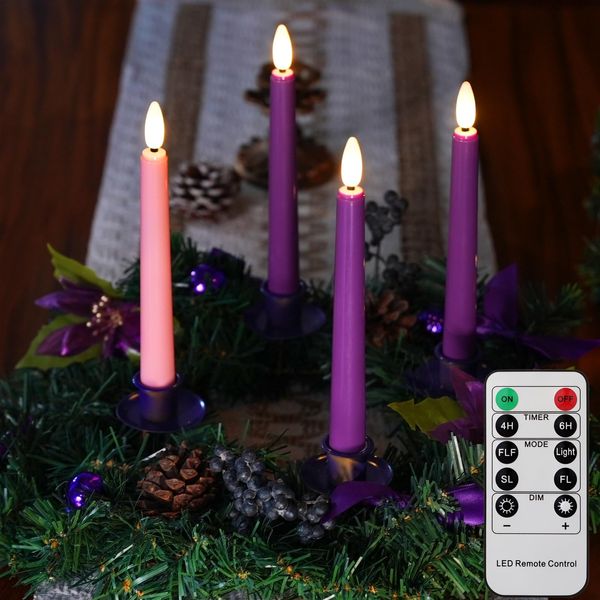 Flameless Advent Candles - Set of 4 Battery Operated LED Advent Candle with R...