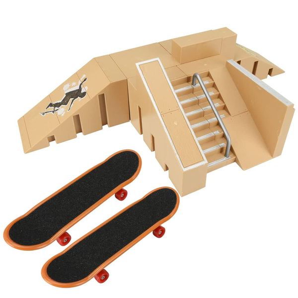 Finger Skepark Kit, Set of 2 Skateboards, Stairs, Handrails, Professional, Plastic, Practice, Beginners, Beginners