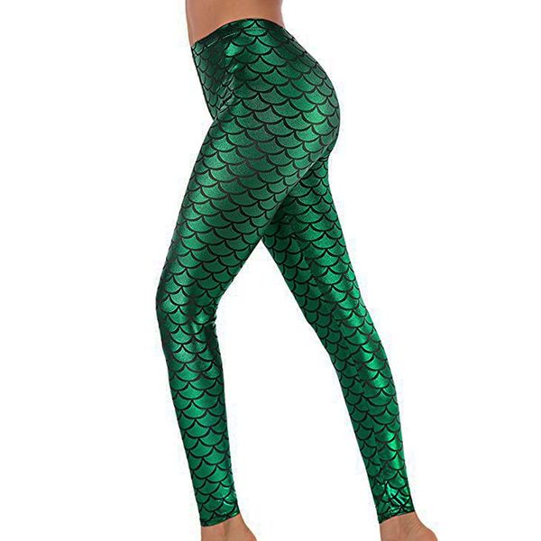 Alaroo Shiny Fish Scale Mermaid Leggings for Women Pants Green S