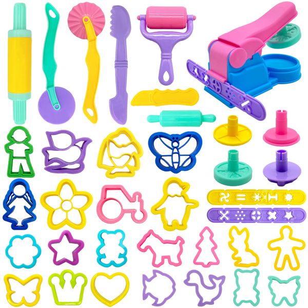 Playdough Tools 36pcs Play Dough Tools Set for Kids with Playdough Cutters,Roller,Rolling Pins,Dough Extruder