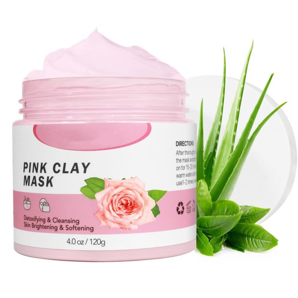 Rose Clay Mask - Mud Mask for Pore Clearing - Face Masks Skincare for Women - Mud Face Mask for Deep Cleansing Refining Pores - Reduce Acne & Dark Spots