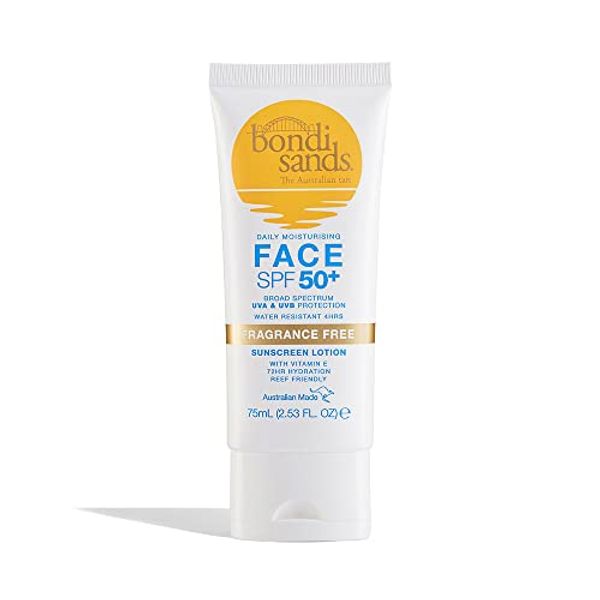 Bondi Sands Fragrance Free Face Sunscreen Lotion SPF 50+ | Gentle Formula Moisturises + Provides Broad-Spectrum Protection, Enriched with Aloe Vera and Vitamin E, Vegan + Cruelty Free | 75 mL/2.53 Oz