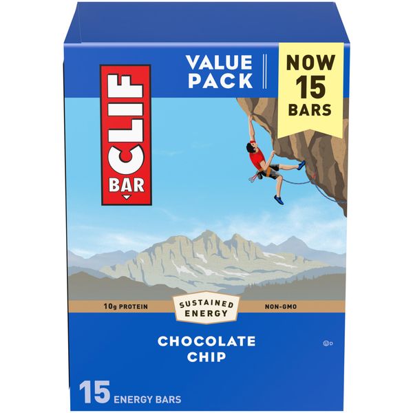 Clif Bar - Chocolate Chip - Made with Organic Oats - 10g Protein - Non-GMO - Plant Based - Energy Bars - 2.4 oz. (15 Pack)