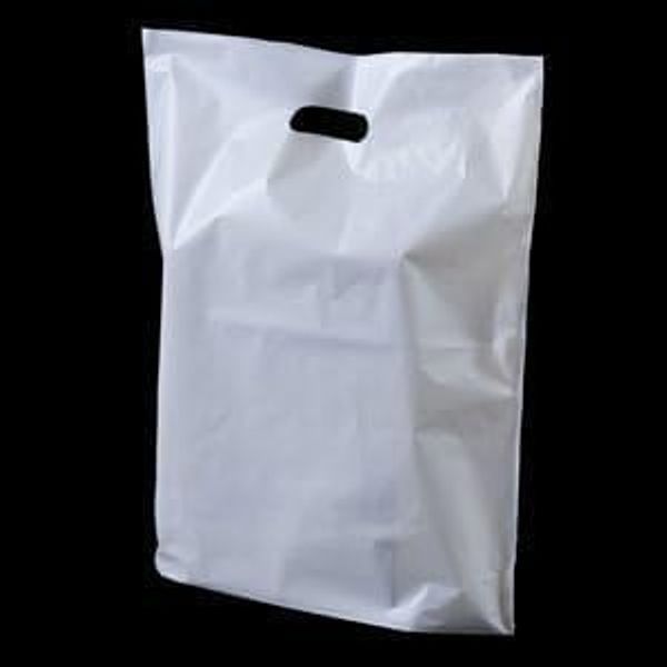 100 White Plastic Carrier Bag with Patch Handle - Small Size 10''X 12'' X 4'' (B1)