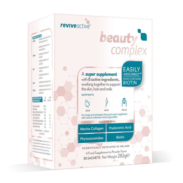 Beauty Complex Super Supplement Multivitamin by Revive Active - 8 Active Ingredients to Support Skin, Hair & Nails - Marine Collagen, Hyaluronic Acid, Vitamin C, Phytoceramides & Biotin 30 Day Supply