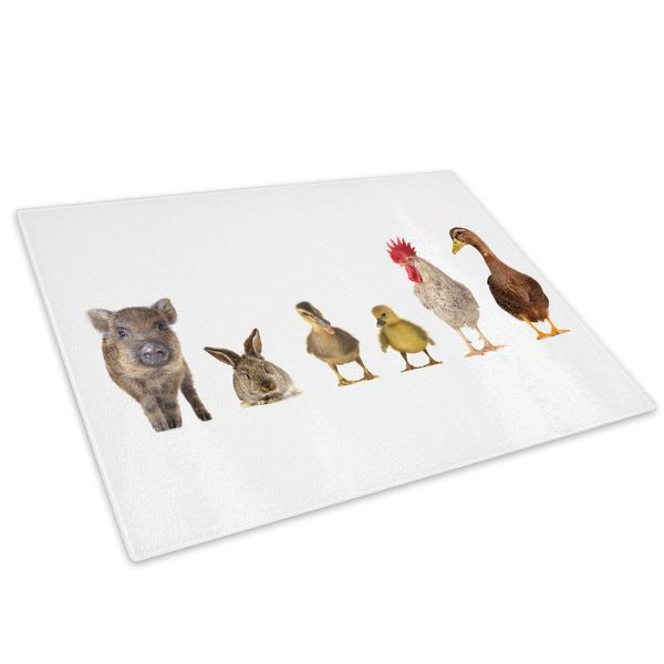 White Farm Animals Collage Glass Placemat Kitchen Table Worktop Saver Protector
