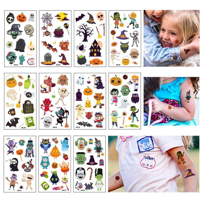 346 PCS Halloween Temporary Tattoos for Kids - CupaPlay - Pumpkin/Bats/Witch/Monster/Trick or Treat - Party Goodie Bag Stuffers Favors(33 Sheets)