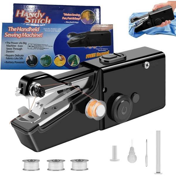 Jack's Classic Handheld Sewing Machine, Mini Portable Electric Sewing Machine for Quick Stitching, Suitable for Home, Travel and DIY, Black, Small