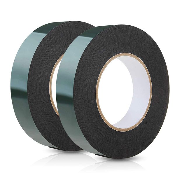WooZuu Schaumstoff-Klebeband, doppelseitig, wasserfest, 10 m x 20 mm, Schwarz, 2 Stück