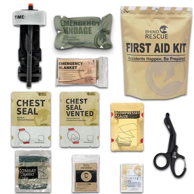 RHINO RESCUE IFAK Trauma Kit, First Responder Trauma Kit, Militärische Erste-Hilfe-Kit mit Tourniquet, Chest Seal, 6IN Israeli Bandage, 2 komprimierte Gaze (mit 11 STK)