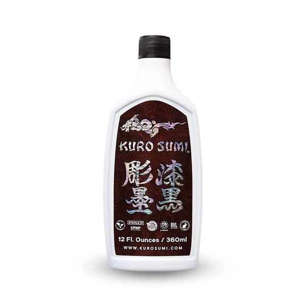 Kuro Sumi - Black Outlining Tattoo Ink - Professional Tattoo Ink & Tattoo Supplies for Outlining & Shading - Skin-Safe Permanent Tattooing - Vegan (12 oz)