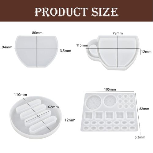 11 Pieces Set of Coffee Cup Resin Coaster Molds, Shaker with Handle Coaster Molds for Epoxy Resin, Quicksand Cup Holder Silicone Coaster Molds, Coffee Beans Lemons Mold for DIY Casting