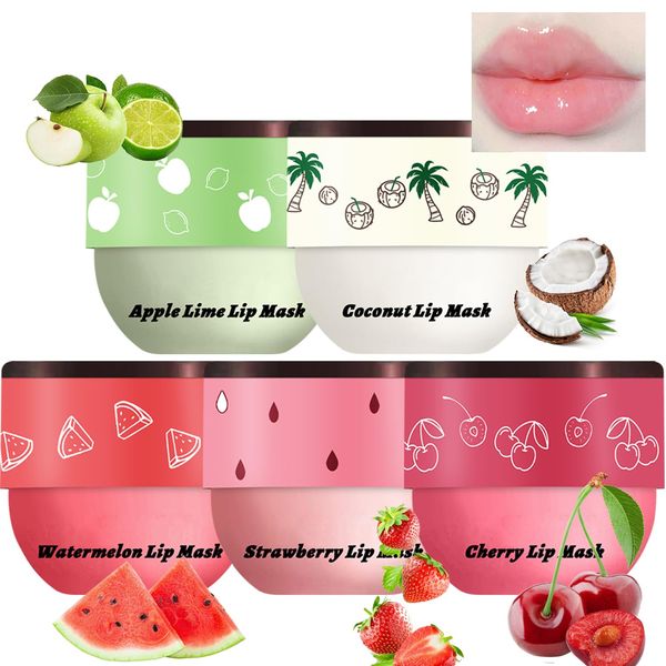 5 Pcs Bee Lip Balm Honey Pot, Honey Strawberry Apple Lip Mask Overnight, Moisturizing Lip Sleeping Mask, Hydrate Repair Prevent Dry Cracked Lip Exfoliator Lip Care