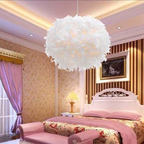 Surpars House Plug in Pendant Light White Feather Chandelier with 14.8' Cord and On/Off Switch in Line