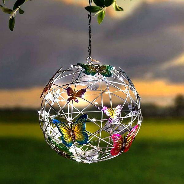 Akin Solar Garden Light Decoration Hanging Butterfly Ball Solar Lights Outdoor Garden Ornament Aluminum Waterproof Solar Powered Lanterns for Yard Garden Pathway Balcony