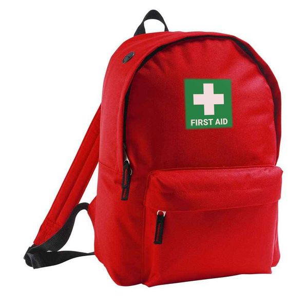 FireShield First Aid Bag - Travel Bag for Schools, Offices, Home, Outdoors & Car - Empty Backpack - Grab Bag (Red)