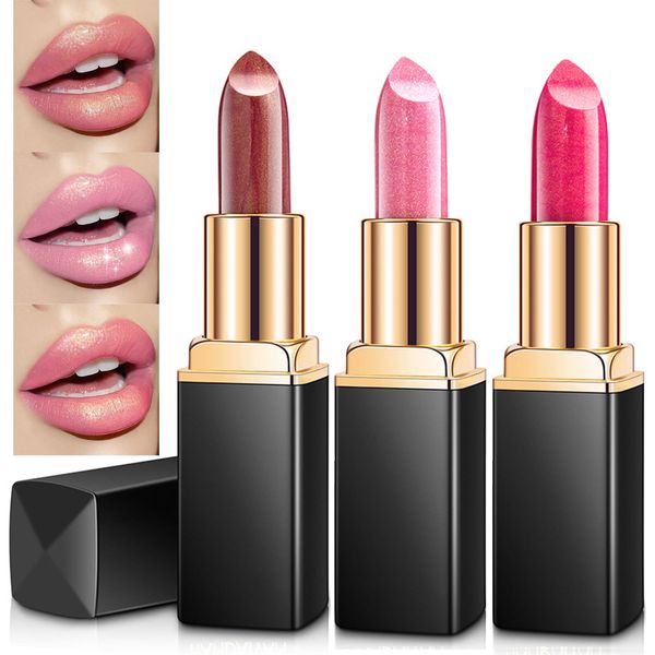 Colour Changing Lipstick, Glitter Shimmer Lipsticks Non-Stick Cup Pink Lipstick, Moisturizing Full Colour Hydrating Lip Stick Metallic Highly Pigmented Creamy Lipstick For Women Girls