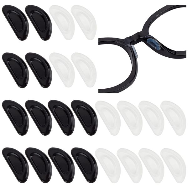 GORGECRAFT 1.5mm 24 Pairs Eyeglasses Nose Pads D-Shape Soft Silicone Adhesive Anti-Slip Air Chamber Nose Pads Grips Cushion for Plastic Frame Eyeglass Glasses Sunglasses (Transparent and Black)