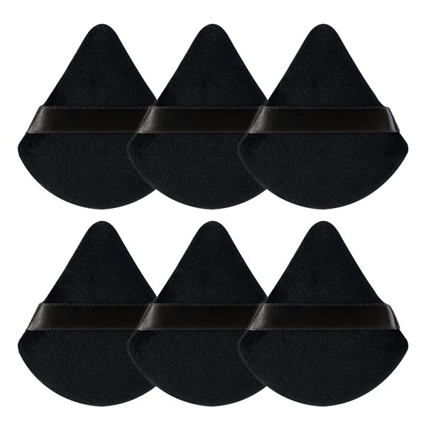 Sularpek Powder Puffs, 6 pcs Triangle Makeup Puff with Strap, Soft & Reusable Foundation Sponge, Cosmetic Puff for Pressed Powder, Dry Makeup, Wet Makeup (Black)