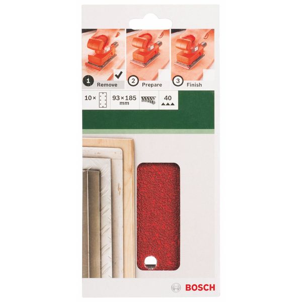 Bosch 2609256A87 Pack of 10 Sanding Sheets for Black + Decker Orbital Sanders 93 x 185 cm 8 Holes Grit Size 40