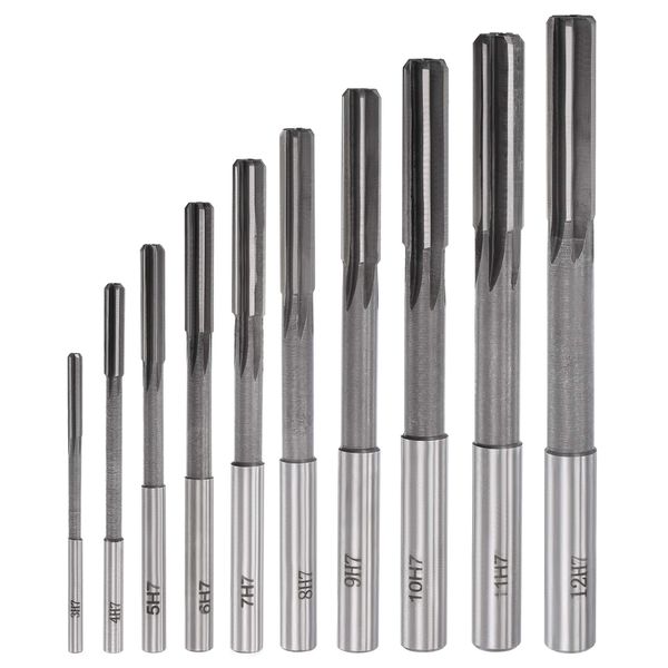 sourcing map Chucking Reamer Set Lathe Machine Reamer Straight Flute Milling Cutter High Speed Steel H7 Tolerance (3mm 4mm 5mm 6mm 7mm 8mm 9mm 10mm 11mm 12mm) 10pcs